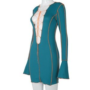High Neck Short Sleeve Mini Cut Out Bandage Dress